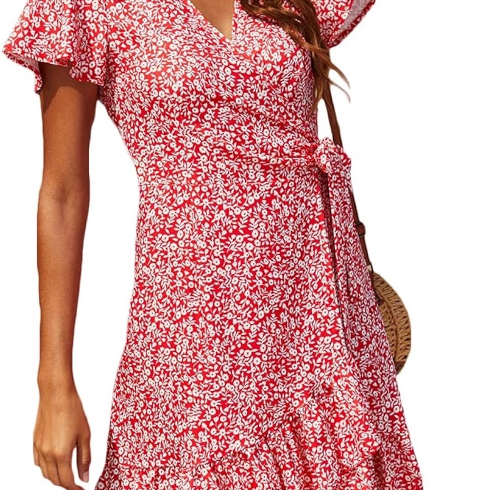 Floral Red Wrap Dress